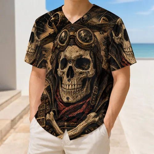 Vintage Pilot Skull With Propeller Plane For Biker Travel And Pirate Style Enthusiasts Baseball Jersey