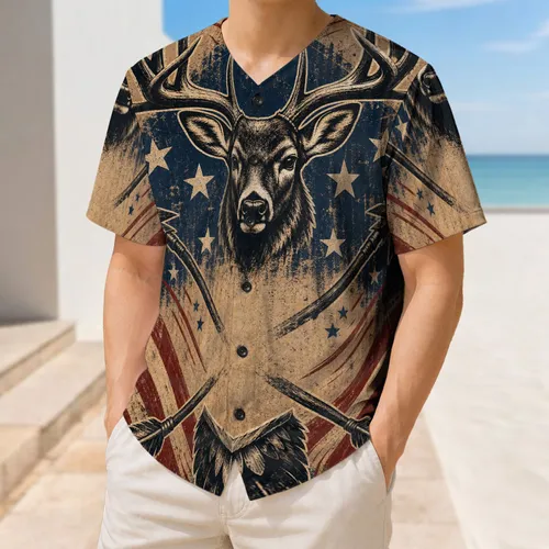 Vintage Americana Mule Deer Antlers And Crossed Arrows For Hunting Camp And Game Day Baseball Jersey