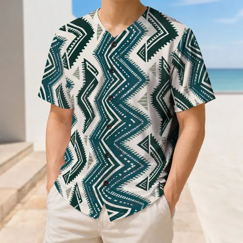 Forest Teal Zigzag Textile Look for Sports, Streetwear, and Everyday Active Style Baseball Jersey