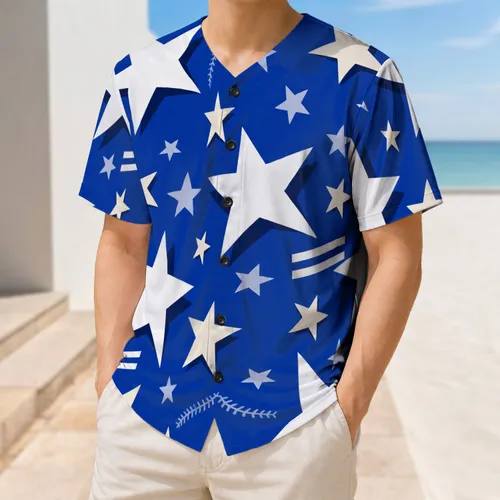 Royal Blue Stars And Varsity Stripes For Game Day, Casual Sports Fans And Athletes Baseball Jersey