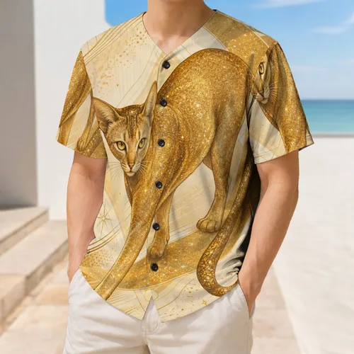 Golden Glitter Cat Walking Diagonal Athletic Style For Cat Lovers And Game Day Fans Baseball Jersey