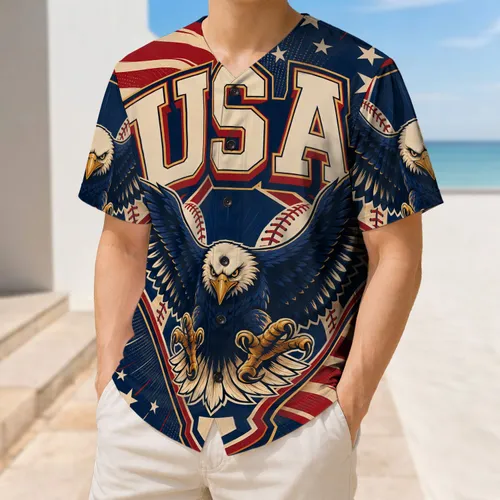 Bald Eagle USA Flag Patriotic Varsity Fan Fourth Of July Game Day Celebration Wear Baseball Jersey