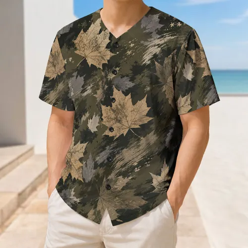 Woodland Maple Leaf Camouflage for Hunting Hiking Outdoor Streetwear Enthusiasts Baseball Jersey
