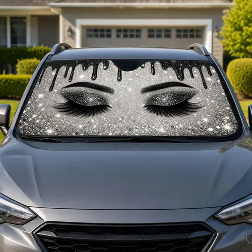 Black Glitter Lashes And Silver Sparkles For Glam Driving Accessories For Stylish Women Car Sunshade