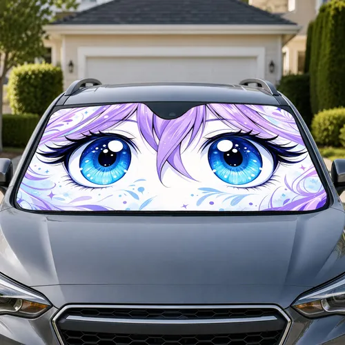 Anime Blue Eyes And Lavender Fringe For Cool Daily Drives And Kawaii Style Lovers Car Sunshade
