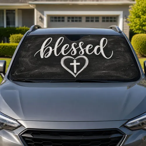 Blessed Heart Cross Christian Chalkboard Faith Decor For Daily Commuters And Road Trips Car Sunshade
