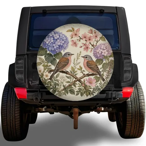 Pastel Songbirds And Hydrangea Garden For Spring Road Trips And Outdoor Nature Lovers Spare Tire Cover