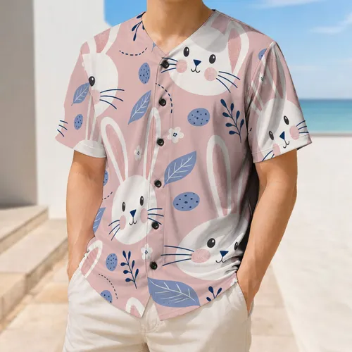 Pink Rabbit Faces With Blue Leaves For Kids Everyday Play And Baby Shower Gifts Fun Baseball Jersey