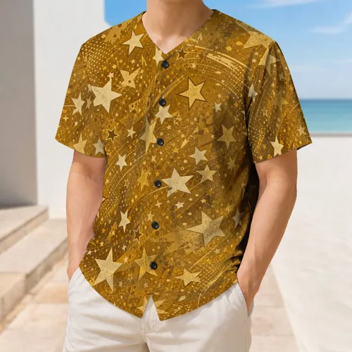 Golden Starfield Confetti Foil Look for Game Day, Festivals and Team Spirit Outfits Baseball Jersey