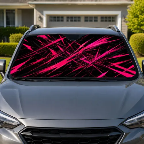 Neon Pink Abstract Scratch Lines for Daily Commutes and Night Driving Enthusiasts Car Sunshade