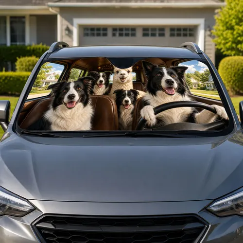 Border Collie And Alpaca Road Trip Cabin Scene for Dog Lovers and Daily Commuters Car Sunshade