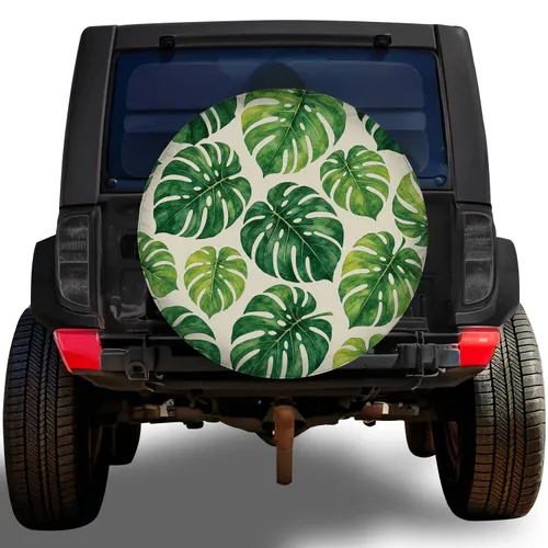 Watercolor Monstera Leaf Botanical for Tropical Camping and RV Travel Enthusiasts Spare Tire Cover