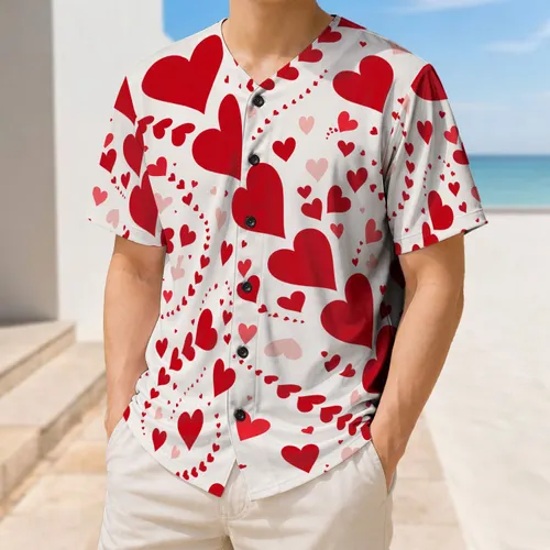 Scarlet Red Hearts for Valentine's Day Parties, Date Nights, and Romantic Streetwear Baseball Jersey