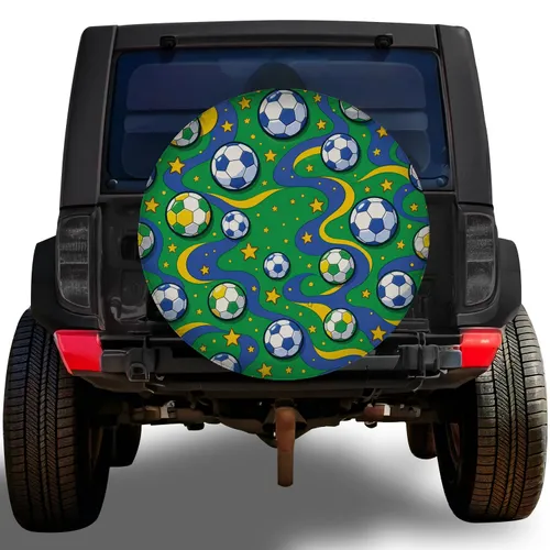 Colorful Soccer Balls, Stars And Ribbons For Active Outdoor Game Day Vehicle Fans Spare Tire Cover