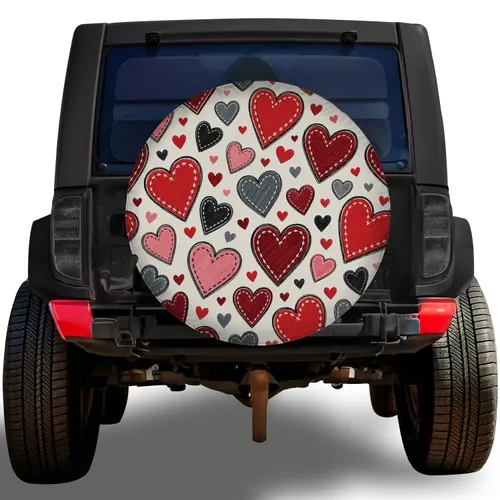 Hand Drawn Stitched Hearts for Romantic Valentine Road Trips and Sweet Couple Gifts Spare Tire Cover
