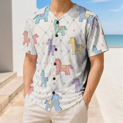 Colorful Pastel Pony Argyle Equestrian Game Day Casual Wear For Horse Lovers And Riders Baseball Jersey