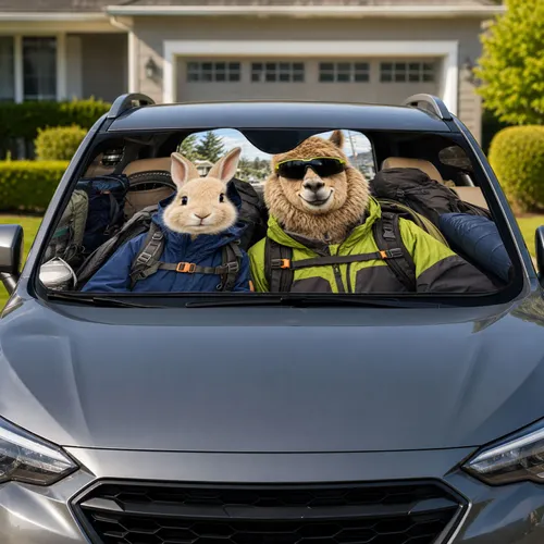 Rabbit And Alpaca Adventure Travel Gear For Summer Road Trips Outdoor Animal Lovers Car Sunshade