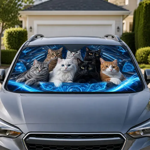 Futuristic Blue Cockpit Cats For Summer Road Trips And Commutes Sci Fi Cat Lovers Car Sunshade