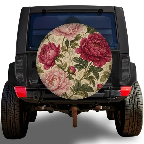 Vintage Pink Peony Floral Garden For Romantic RV Camper And Trailer Weekend Road Trips Spare Tire Cover