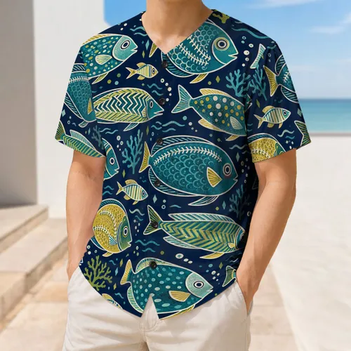 Tropical Fish Ocean Teal Coastal Beachwear For Men And Sea Life Enthusiasts Gift Baseball Jersey