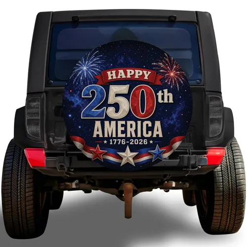 Patriotic 250th Anniversary Fireworks And Stars For America 1776-2026 Celebration Spare Tire Cover