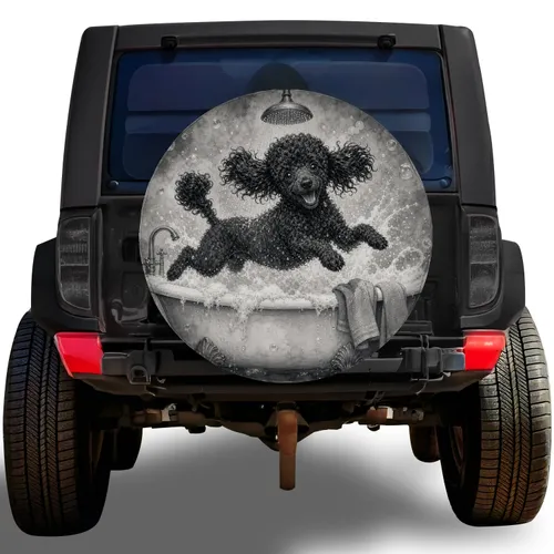 Jumping Black Poodle Bubble Bath For Dog Lovers RV Camping And Road Trip Adventures Spare Tire Cover