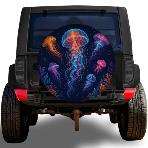 Glowing Jellyfish Ocean Scene For Coastal Road Trips And Marine Life Enthusiasts Spare Tire Cover