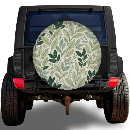Gentle Green Botanical Leaf Foliage for RV Camping Travel Trailer SUV Outdoor Style Spare Tire Cover