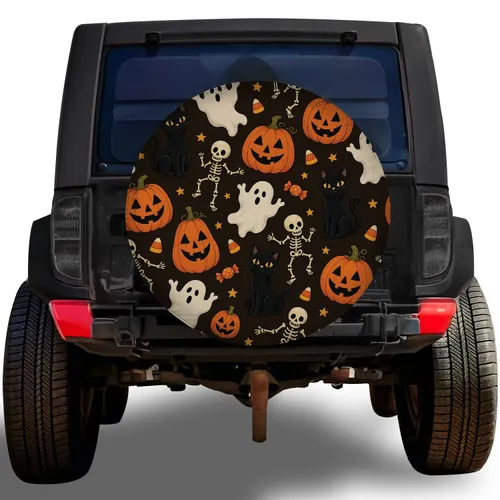 Halloween Pumpkins Ghosts Cats For Spooky Fall Road Trips And Trick Or Treat Fans Spare Tire Cover