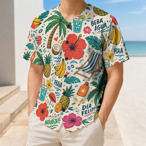 Tropical Hibiscus Palms And Pineapples For Beach Vacation And Summer Getaway Lovers Baseball Jersey