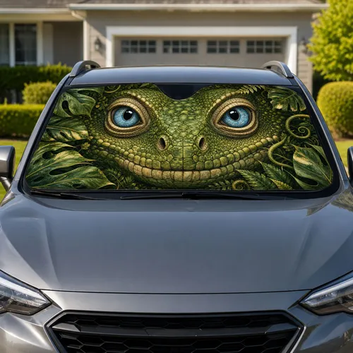 Blue Eyed Green Lizard Jungle Decor For Tropical Road Trips And Reptile Enthusiasts Car Sunshade
