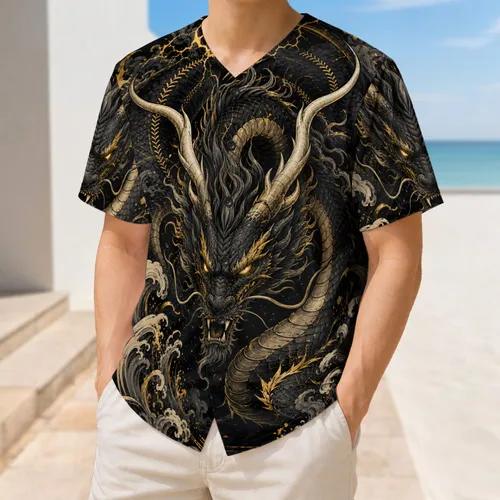 Golden Eastern Dragon Dark Fantasy Athletic Game Day Streetwear Gift for Dragon Fans Baseball Jersey