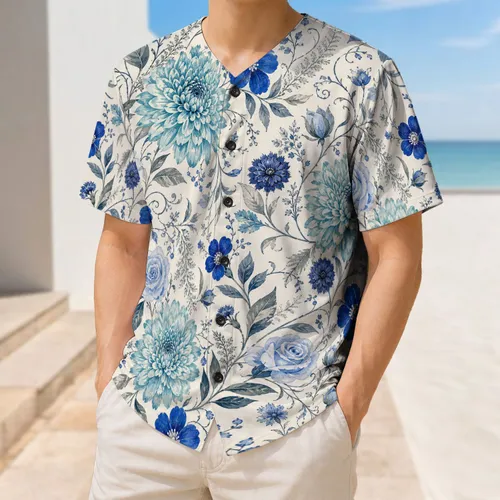 Blue Botanical Florals For Beach Travel, Resort Vacations And Coastal Summer Getaways Baseball Jersey