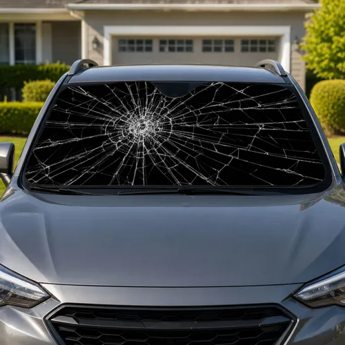 Shattered Glass Fracture Effect For Daily Commutes, Road Trips, And Urban Drivers Car Sunshade