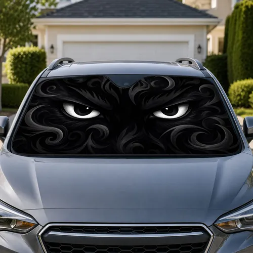 Black Cat Eyes With Charcoal Swirls for Gothic Road Trips, Commuters and Cat Lovers Car Sunshade