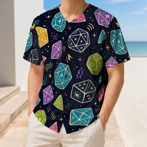 Colorful Tabletop Dice Retro Gamer Night Streetwear for Board Game Fans and Players Baseball Jersey