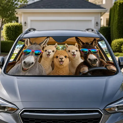 Rainbow Sunglasses Donkeys And Alpacas For Funny Summer Road Trips And Animal Lovers Car Sunshade