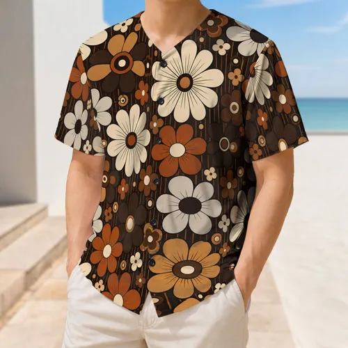 Retro Brown Daisy Floral For Vintage Summer Games And Casual Streetwear Style Fans Baseball Jersey