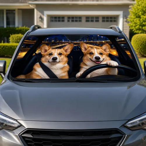 Realistic Corgi Night Drive City Lights Road Trip Gift for Pembroke Welsh Corgi Lovers Car Sunshade