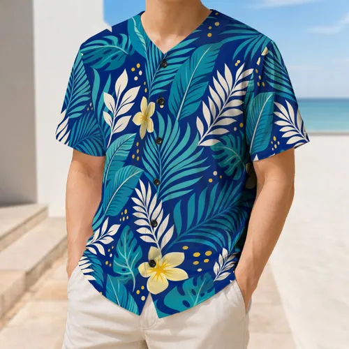 Cobalt Tropical Palm Leaves And Island Flowers For Beach Travel And Game Day Style Baseball Jersey