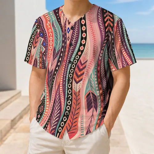 Boho Feather And Leaf Abstract Motifs For Festival Streetwear And Team Style Fans Baseball Jersey