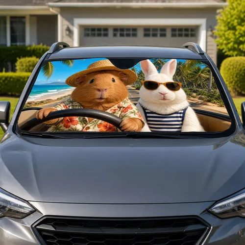 Guinea Pig And Rabbit Tropical Beach Road Trip Summer Travel Gift For Animal Lovers Car Sunshade