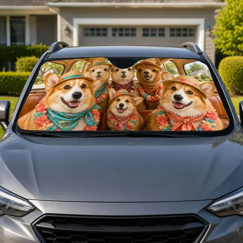 Corgi And Alpaca Road Trip Friends For Summer Travel Dog Lover Gift For Pet Parents Car Sunshade