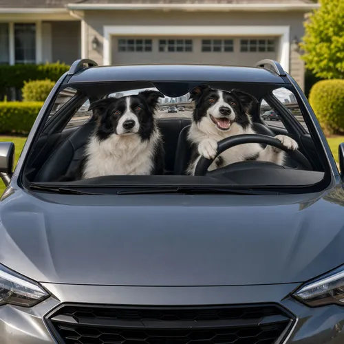 Border Collie Road Trip Duo For Dog Lovers Daily Commutes And Weekend Adventures Car Sunshade