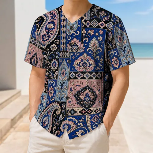 Retro Paisley Patchwork Motifs For Festival Streetwear And Boho Summer Wardrobe Baseball Jersey