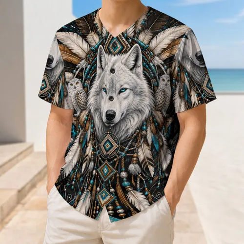 Arctic Wolf Feather Crest For Outdoor Game Day Streetwear And Wilderness Style Fans Baseball Jersey
