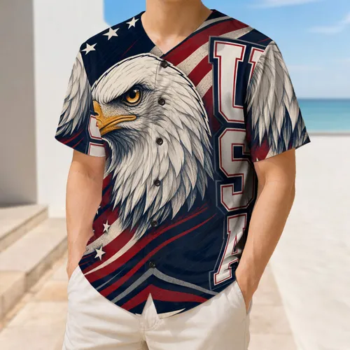 Bald Eagle USA Stars And Stripes Patriotic Game Day Fourth Of July Sportswear For Men Baseball Jersey