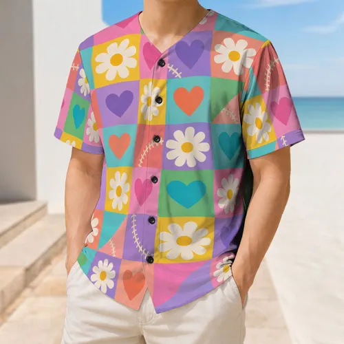 Colorful Daisy Heart Checkerboard for Youth Softball Games and Summer Team Spirit Baseball Jersey