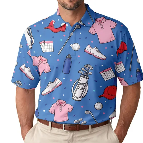 Blue Golf Icons For Tournament Days, Clubhouse Events And Weekend Rounds For Golfers Men's Polo Shirt