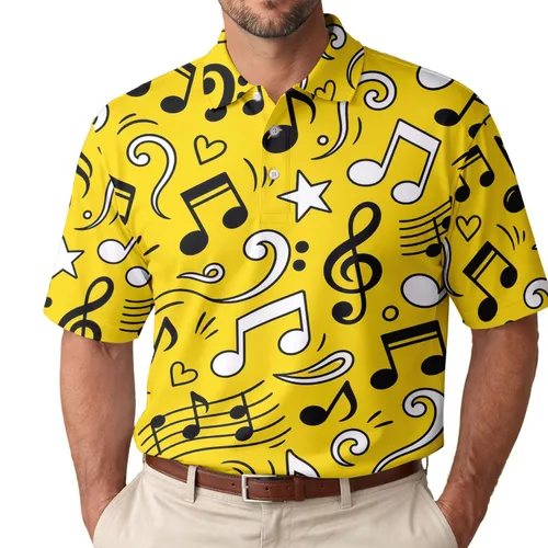 Yellow Music Notes And Treble Clefs For Summer Parties Beach Holidays And Music Lovers Men's Polo Shirt